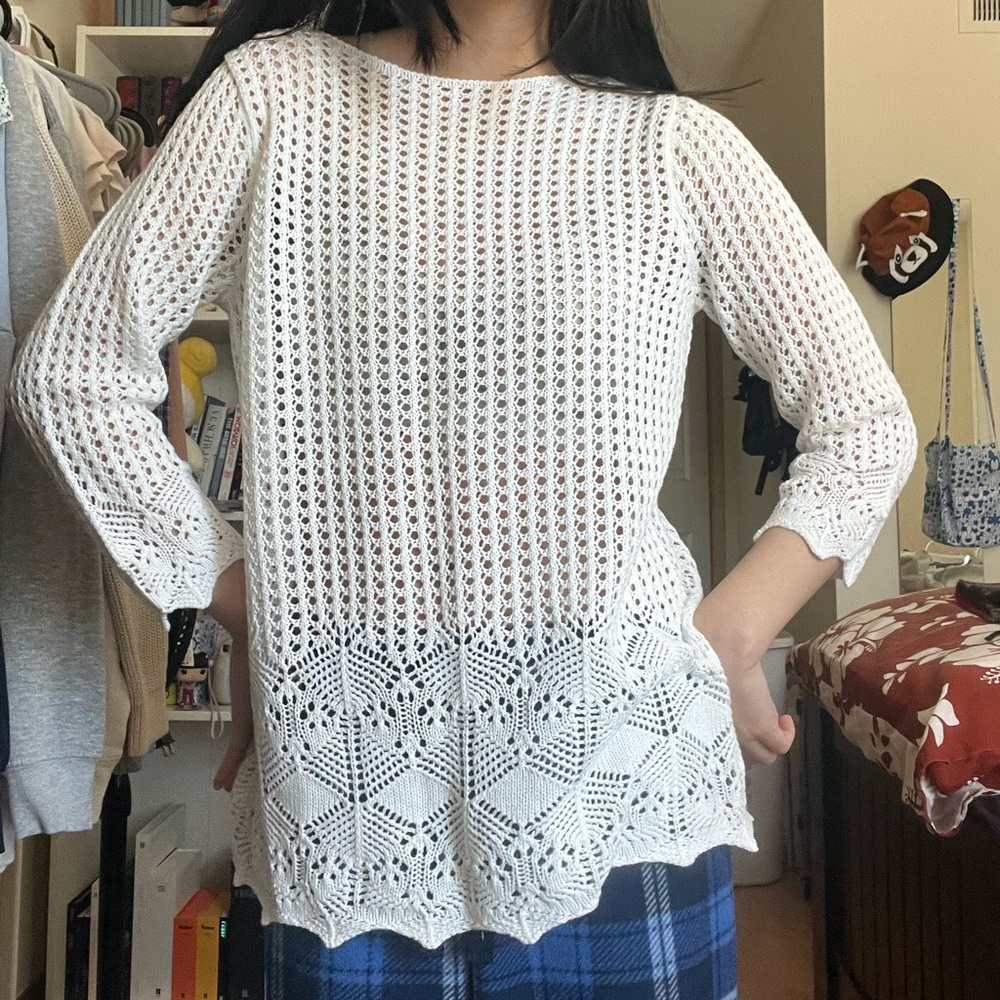 jeanne pierre knit white sweater size small